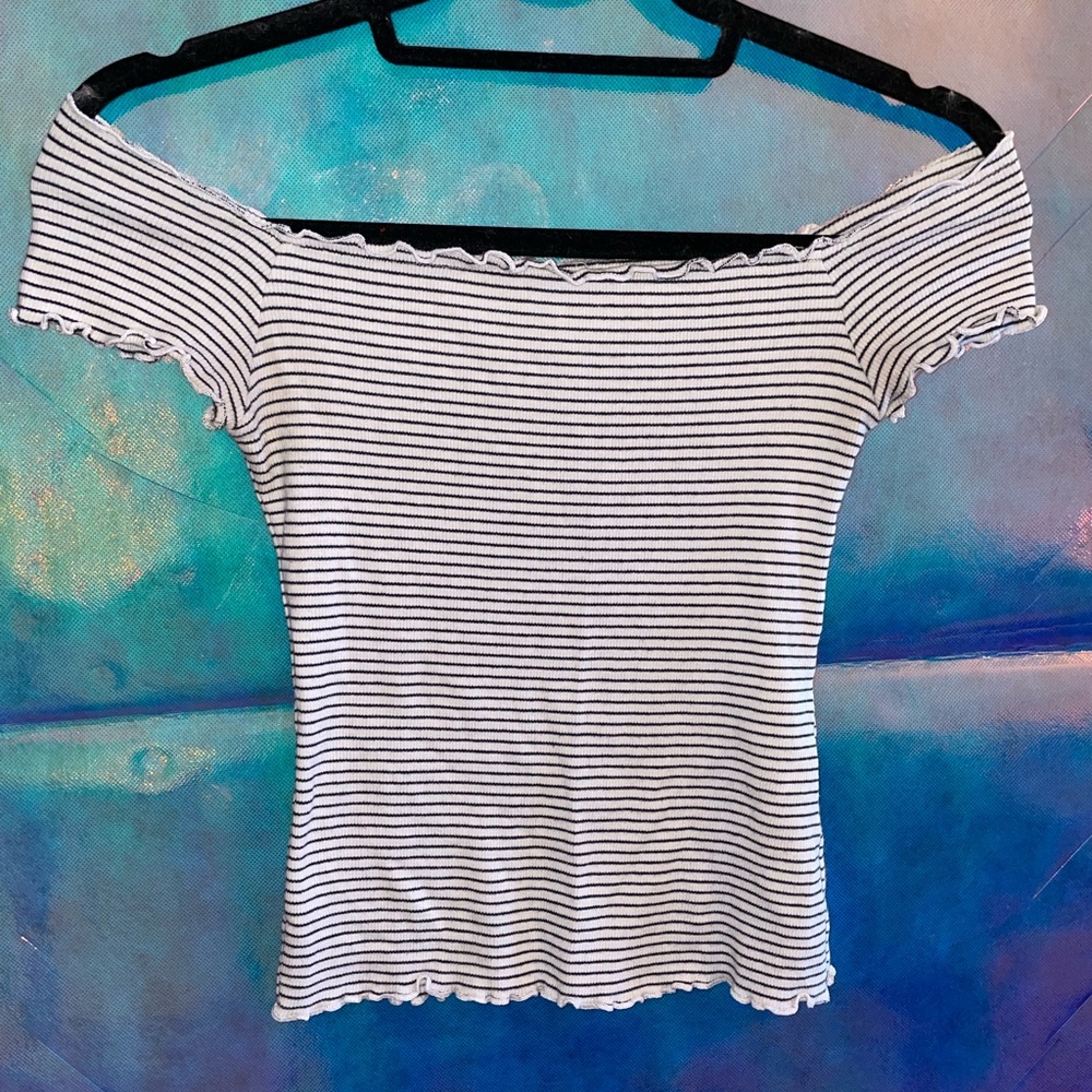 Stripped off the shoulder crop top